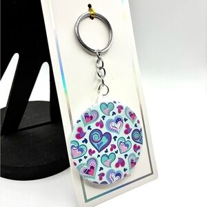 Blue Heart Pattern Mirror Keychain